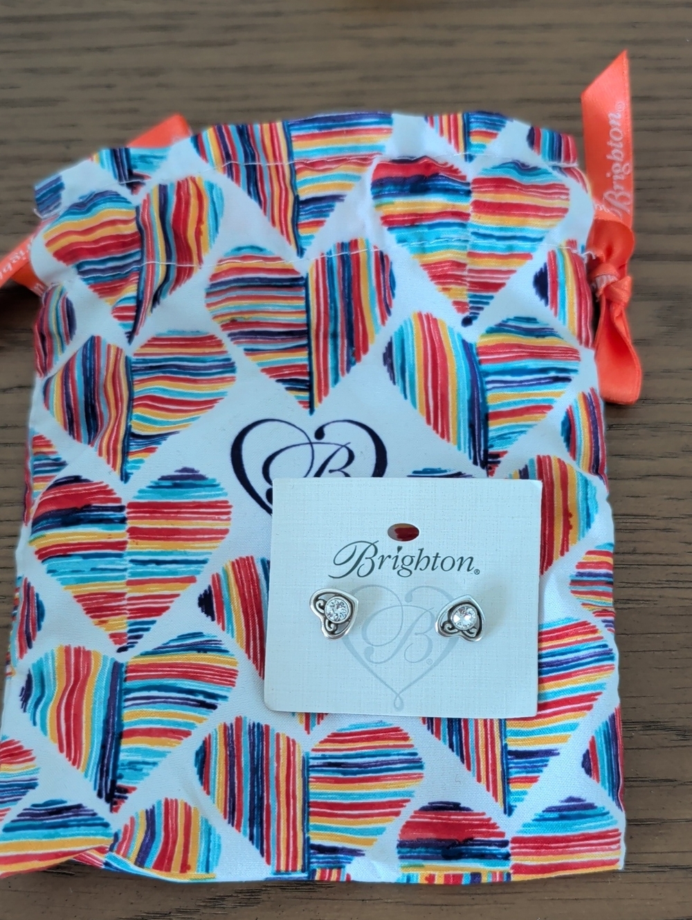 Brighton Silver Heart Stud Earrings with Clear Crystals